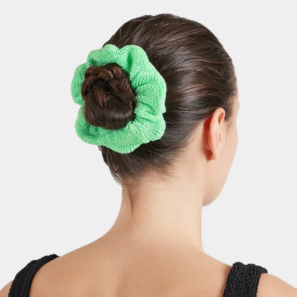 Hunza G Scrunch Crinkle Scrunchie Set Bubblegum Pink, Lime Green, Orange - Picture 8 of 8